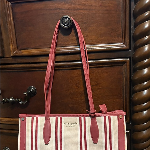 NWOT Kate Spade Market Striped Canvas Medium Tote in red jasper multi - Picture 3 of 8